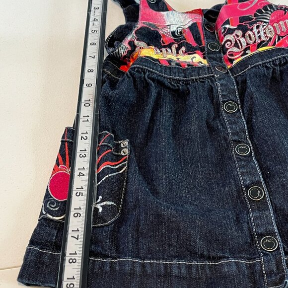 Apple Bottoms Girls Denim Jumper Dress Size 5 6 Blue Pink Graphic Pockets - Picture 4 of 10